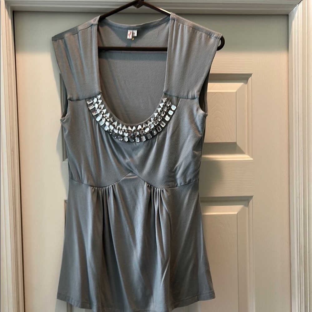 Joie Silver Embellished Baby Doll Style Blouse